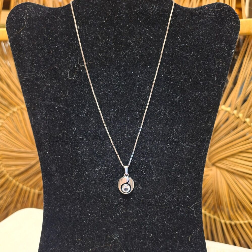 VTG Karl Laine Modernist Silver Pendant Necklace Rock Crystal Stone Finland